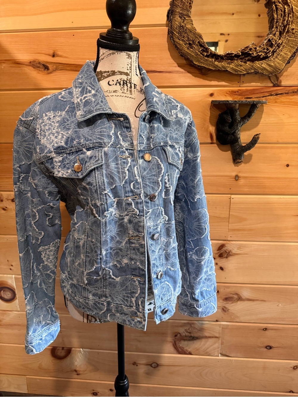 On 34th Women’s Light Blue Floral Embroidered Denim Jacket